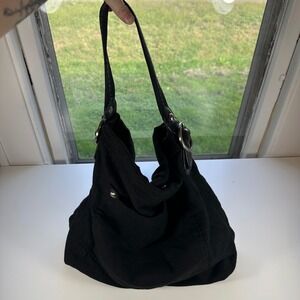 GAP Vtg wool Black Canvas Hobo Bag Purse Shoulder Bag with Pink Interior